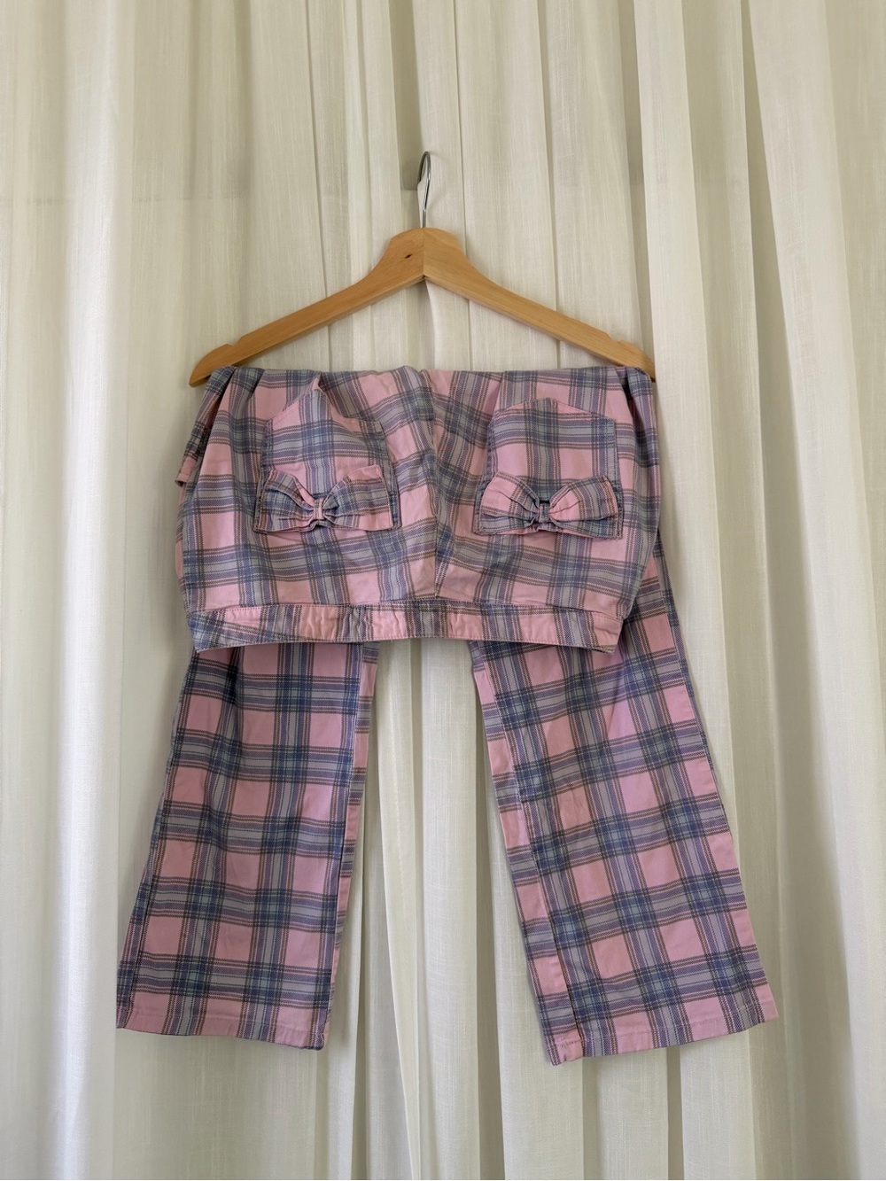 Lazy Oaf Bow Bum Plaid Capri Pants Pink Bow Back Pockets